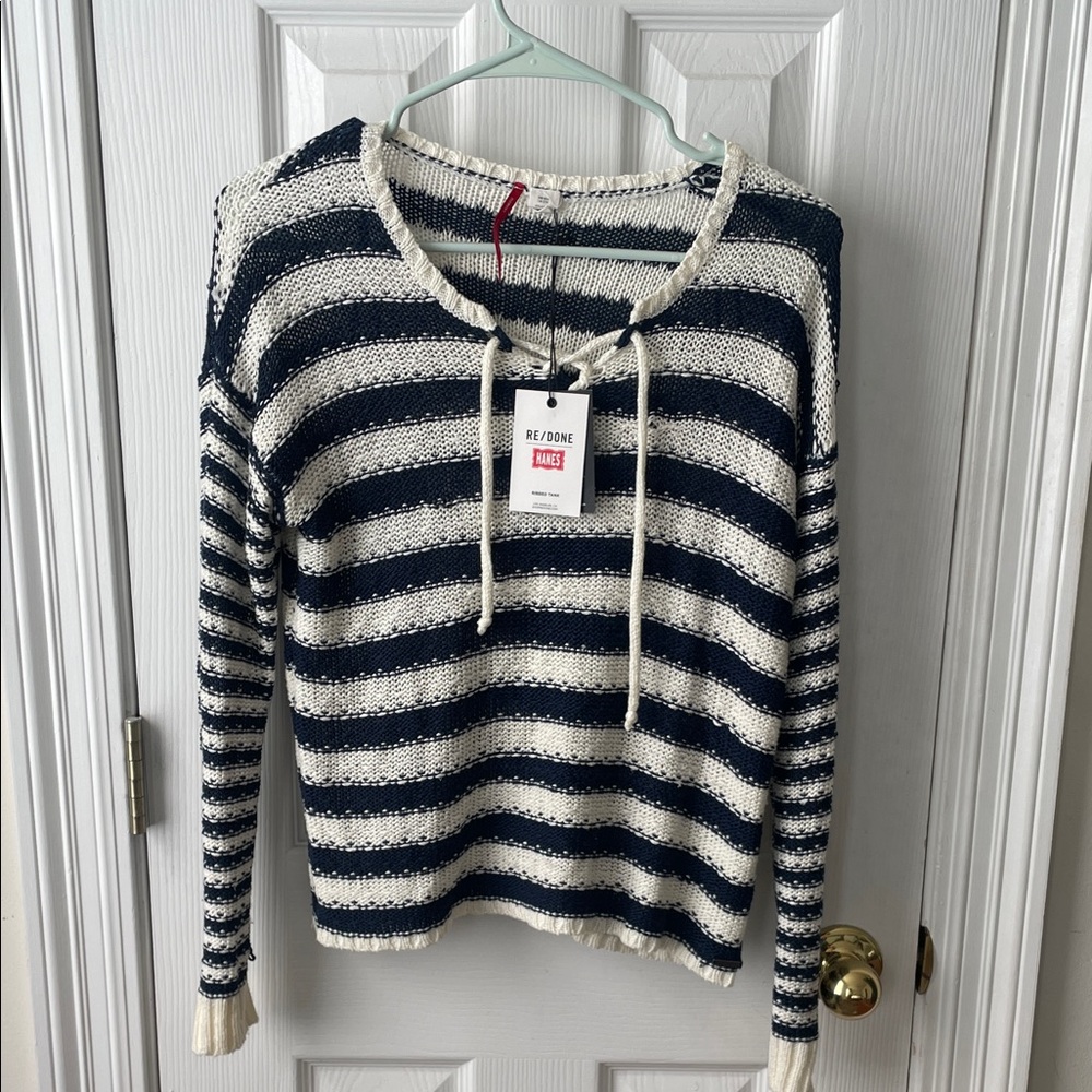 RE/DONE Element Navy and White Knit Striped Sweater size Small